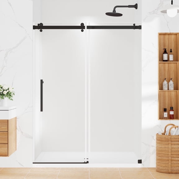 MORDEER 56-60"W x 75"H Glass Shower Door, 1/4" Clear Sgcc Certified Tempered Glass, Explosion-Proof Film, Stainless Steel Top Rail, Gold