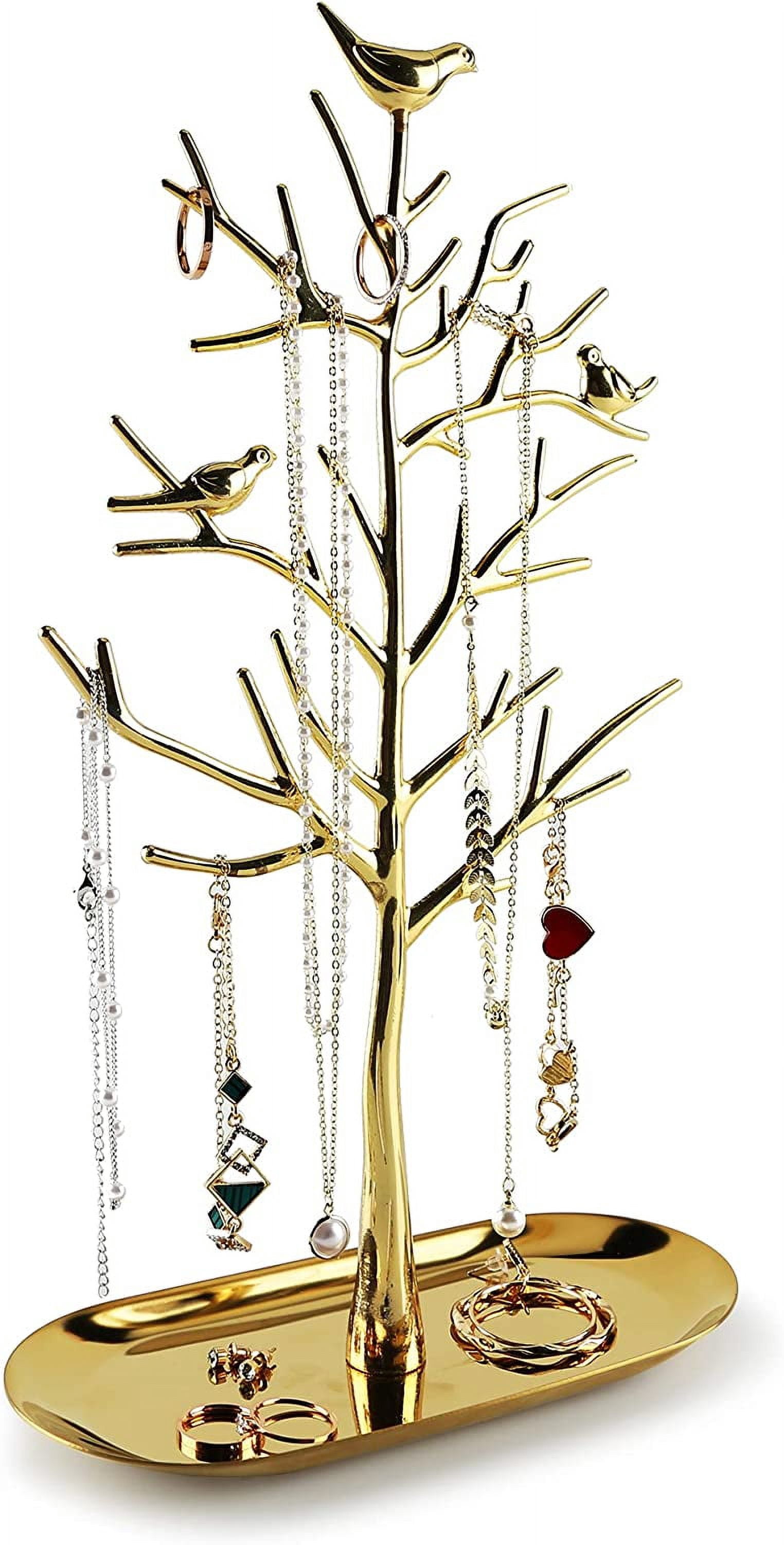 MORE&LESS Branch Jewelry Rack with metal tray,Luxury color,Tree Tower ...