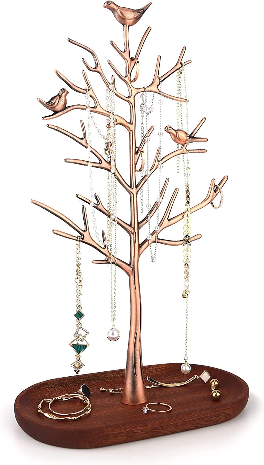 MORE&LESS Branch Jewelry Rack with wood tray,Retro color,Tree Tower ...