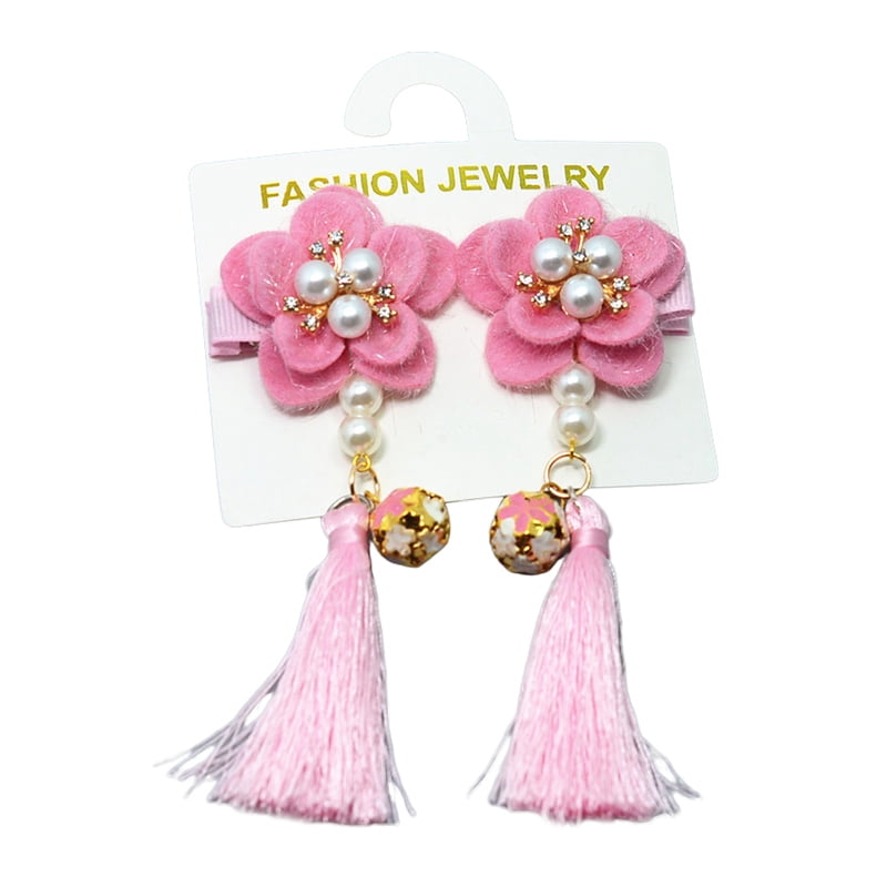 MOREFUN Baby Girls Chinese Style Hairy Furry Flower Tassels Hair Clips Barrettes For Kids Festival