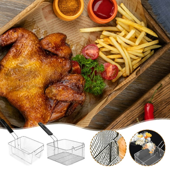 MORESEC 2Pcs Stainless Steel Frying Sieve Basket for Deep Fryer, Oil Filter Sieve Mesh, Barbecue Party Fry Basket, Square Frying Mesh for Kitchen, Durable Fryer Basket for Home Cooking