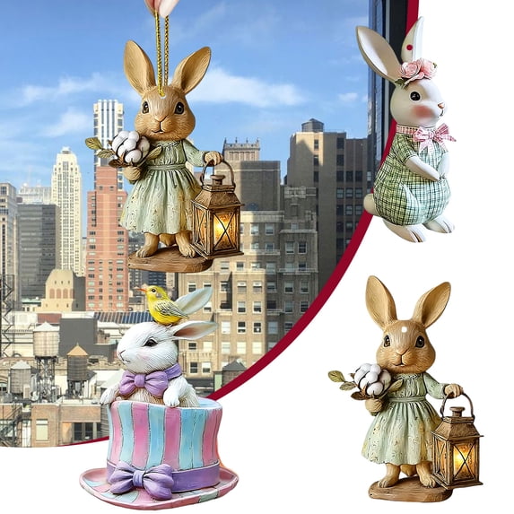 MORESEC 3Pcs Acrylic Easter Bunny Flat Pendant Ornament, Cute Rabbit Shape Hanging Charm for Car Mirror Backpack Bag Keychain, Spring Holiday Window Wall Door Decoration, Party Favor Gift