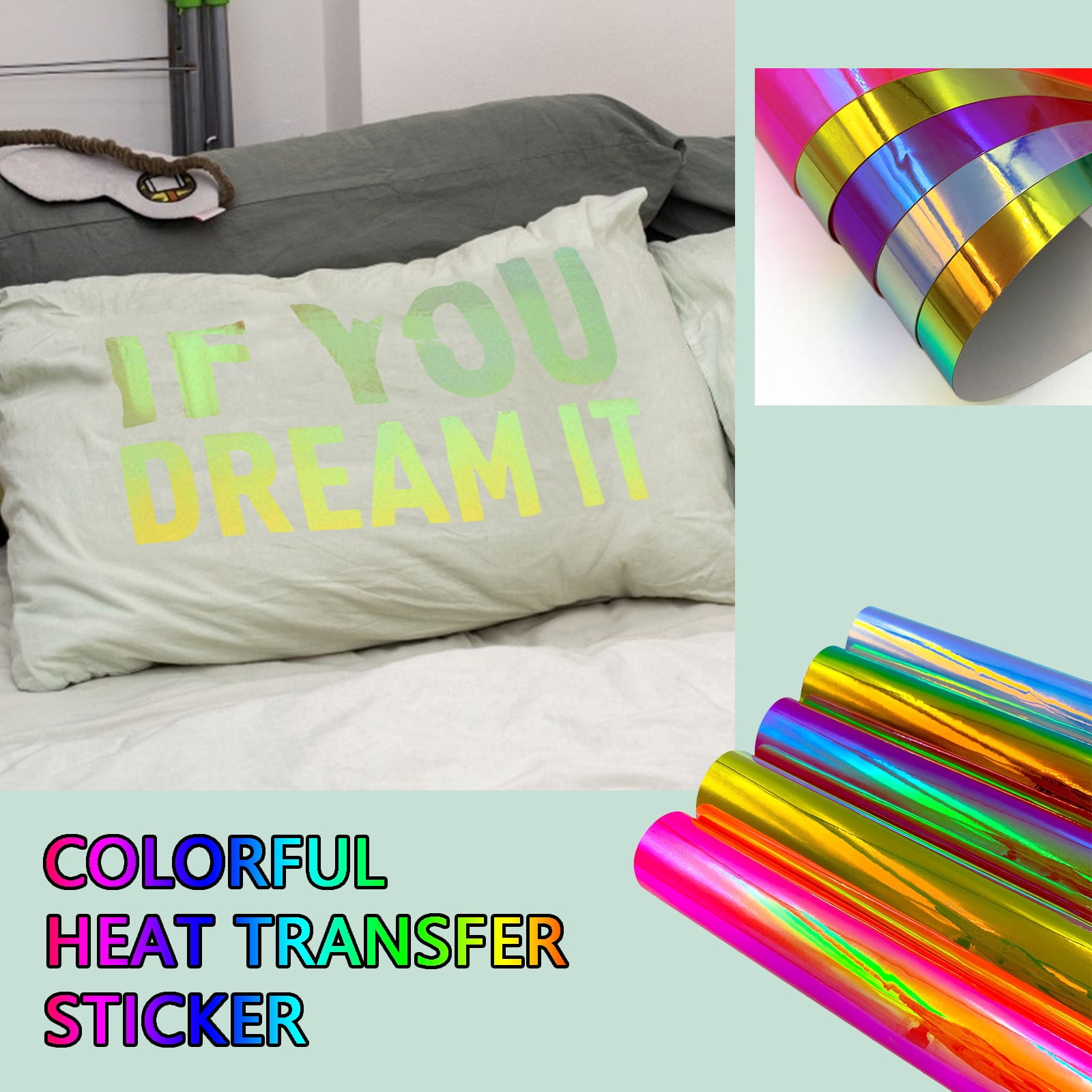 MORESEC 4Pcs Holographic Color Changing Heat Transfer Vinyl Roll 30x100cm, Iridescent Iron On Film for T Shirt Fabric, DIY Self Adhesive Vinyl for Clothing Decoration