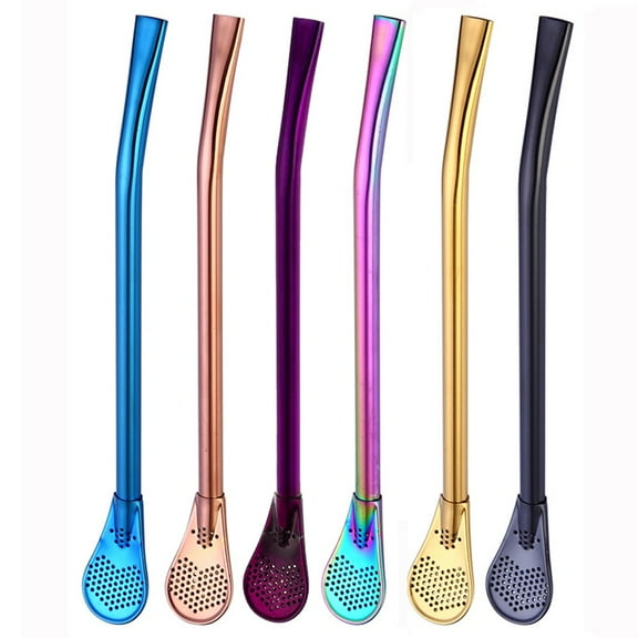 MORESEC under $5 1Pcs Stainless Steel Straw, Stainless Steel Bombilla Straw, Yerba Mate Tea Drinking Filter Spoon, Reusable Metal Straw for Hot Drinks, Eco Friendly Kitchen Bar Accessory