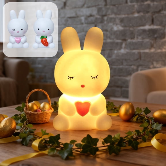 MORESEC under $5 2Pcs Bunny Night Light,Cute Rabbit Shaped LED Light with Carrot and Heart Design, Portable Battery Operated Night Lamp for Kids Room, Holiday Decoration, Warm White Gentle Glow