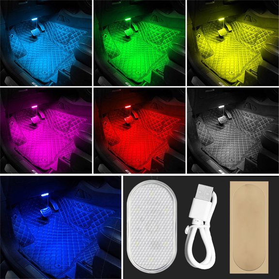 MORESEC under $5 2Pcs LED Car Interior Light,7 Color Touch Control LED Atmosphere Light for Car Interior, Ceiling Mounted Reading Lamp for Trunk Cabin, USB Rechargeable, Easy Magnetic Installation