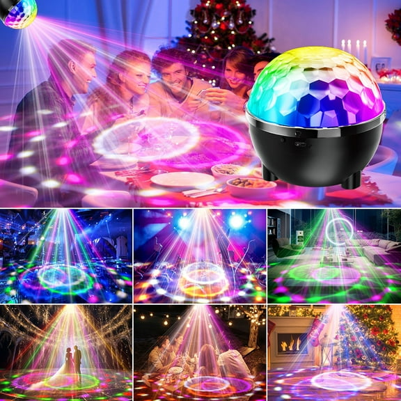 MORESEC under $5 2Pcs LED Party Light, Colorful Rotating Stage Light with Remote Control, Sound Activated Mood Light for Party and Bar, Multi-Function Magical Ball Light with USB