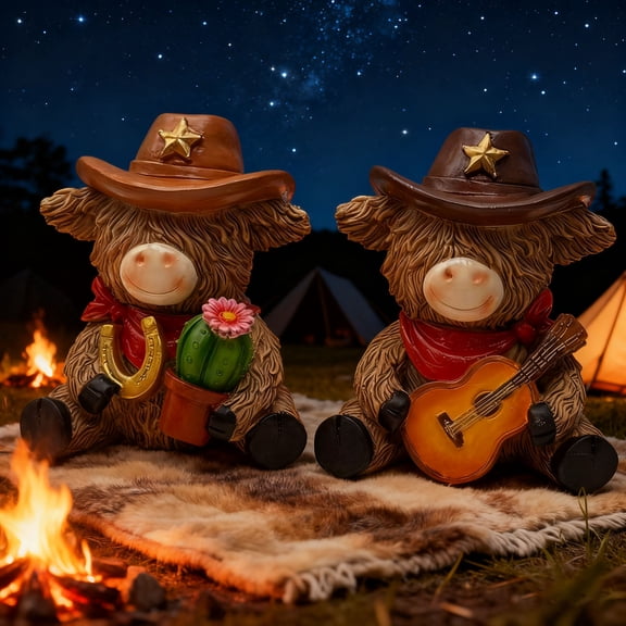 MORESEC under $5 2Pcs Resin Cow Ornament, Cowboy Theme Cow Figurine, Western Style Home Office Decoration, Handcrafted Resin Desktop Decor, Gift for Cowboy Lovers