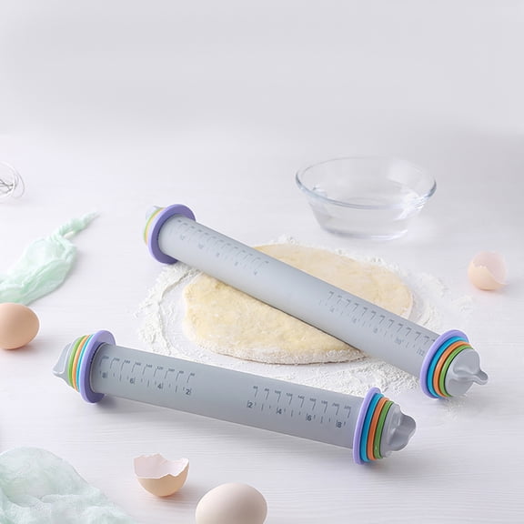 MORESEC under $5 2Pcs Stainless Steel Rolling Pin,Adjustable Dough Thickness with Removable Rings, Baking Mat with Measurements, Food Grade Steel Rolling Pin for Bread, Pizza, Cookies, Fondant