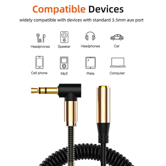 MORESEC under $5 3.5mm Coiled CableRight Angle Male to Female Extension Cable, 4 Pole Stereo Audio Aux Cable for Smartphones Tablets Amps Headphones, Protective Design for Equipment Sockets