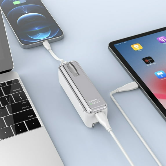 MORESEC under $5 3-in-1 Charger, Built-In Retractable Cable PD3.0 22.5W Wall Charger, 5000mAh Power Bank with LED Display, Foldable AC Plug Fast Charging Portable Charger