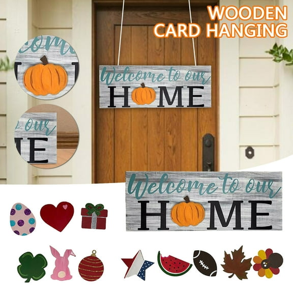 MORESEC under $5 3D Welcome SignInterchangeable 3D Wooden Welcome Doorplate with 12 Holiday Patterns, Magnetic Desktop Sign for Year Round Home Decor,立体门牌 with Replaceable Cardboard Accessories
