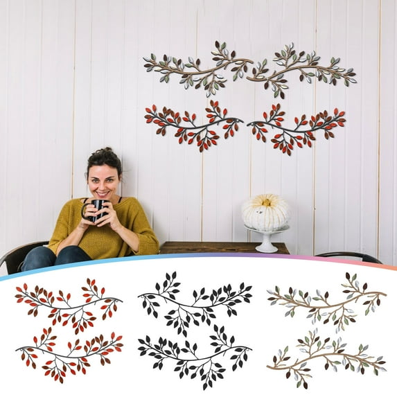 MORESEC under $5 3Pcs Metal Wall Art, Metal Olive Branch Wall Art Decor, Pair of Iron Leaf Hanging Sculpture, Bohemian Farmhouse Living Room Decor, Easy Mount Home Office Wall Decoration
