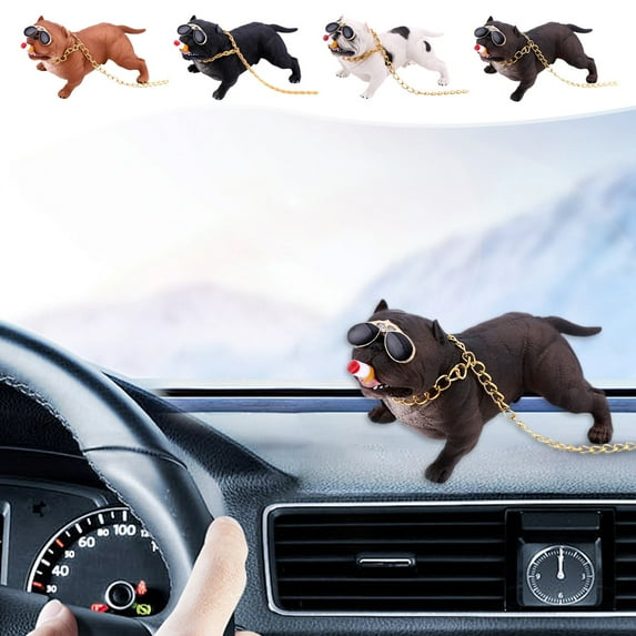 MORESEC under $5 4Pcs Resin Bulldog Ornament, Hand-Carved Resin Figurine with Powerful Expression, Suction Cup Base for Stable Placement on Car Dashboard or Windshield, Unique Interior Decor