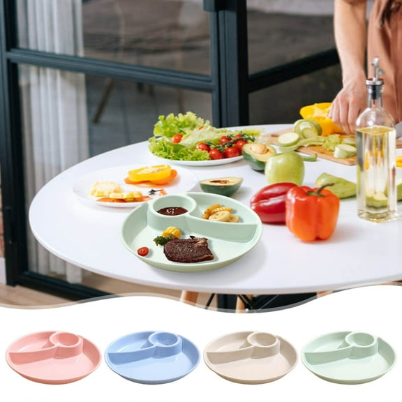 MORESEC under $5 4Pcs Wheat Straw Tray,Three Compartment Divided Food Tray Made of Wheat Straw, Meal Plate for Kids and Adults, Eco Friendly and Durable Dish for Dining and Snacking