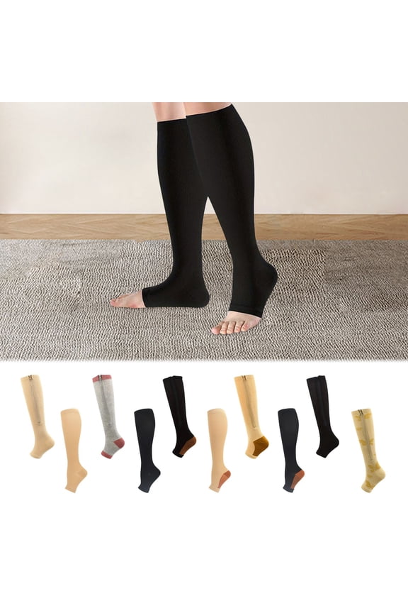 under $5 5Pcs Women's Compression Socks,Compression Socks for Women, 15-25mmHg Support Stockings, Long Flight Socks for Varicose Veins Relief, Edema & Leg Fatigue During Travel, Sports & Work