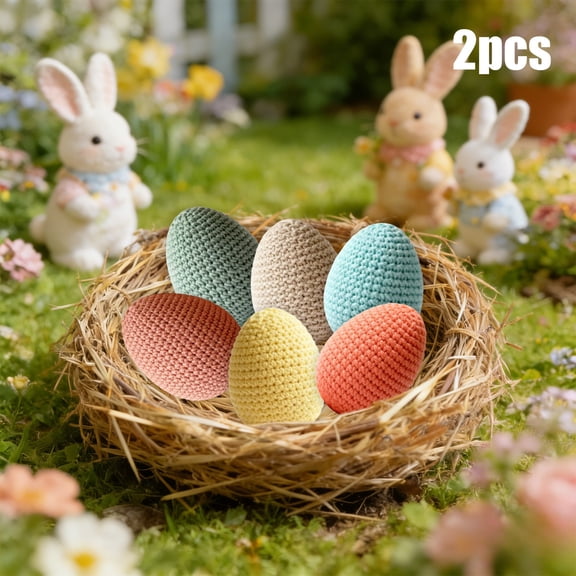 MORESEC under $5 6Pcs Crocheted Easter Eggs,Handmade Foam Filled Egg Ornaments for Decor, Soft Knitted Eggs for Baskets and Tables, Oval Shaped Easter Decorations, DIY Craft Eggs for Spring Home