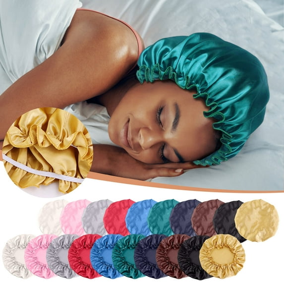 MORESEC under $5 9Pcs Silk Sleep Cap, Satin Sleep Cap for Women, Hair Protection Night Bonnet, Shower Bath Cap, Reusable Lace Lined Bonnet, Chemotherapy Hair Care Cap