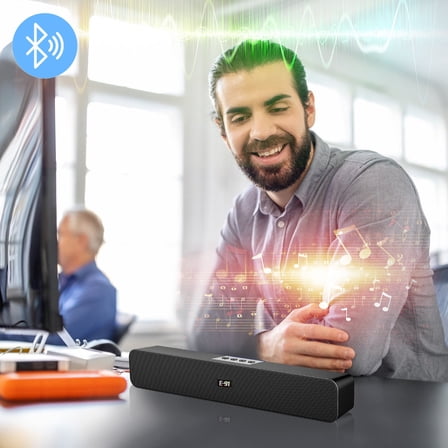 MORESEC under $5 Bluetooth SoundbarWireless Dual Speaker Soundbar with Diaphragm Drivers, 10W Powerful Bass Audio System for TV Computer Desktop, 12 Hour Playtime, AUX Cable Connection