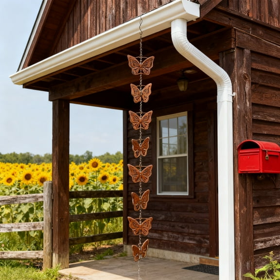 MORESEC under $5 Butterfly Rain Chain, Butterfly & Clock Rain Chain for Outdoor Garden Patio, Wrought Iron Metal Wind Chime Water Feature, Decorative Rainwater Harvesting Chain for Terrace Villa