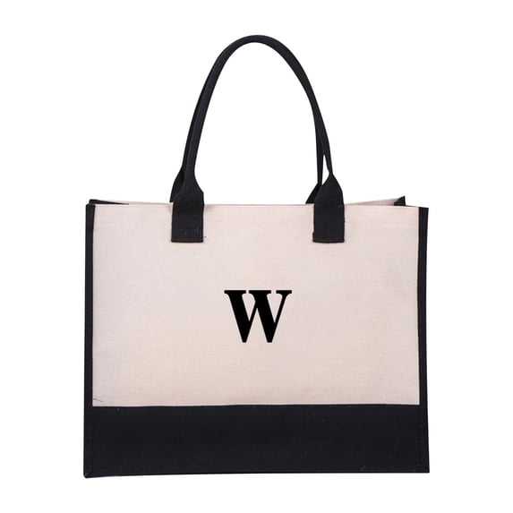 MORESEC under $5 Canvas Tote Bag, Canvas Initial Personalized Tote Bag,Adjustable Strap Makeup Travel Bag,Women Birthday Gift Beach Bag,Large Capacity Zipper Tote Bag,Reusable Shopping Shoulder Bag