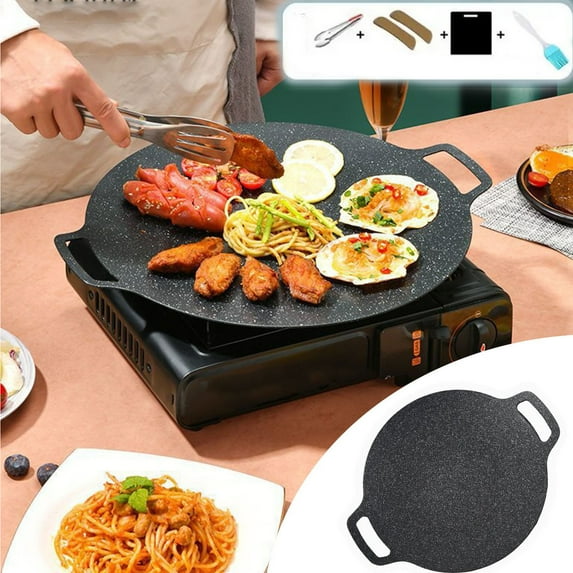 MORESEC under $5 Cast Iron Grill Pan28cm Cast Iron Grill Pan with Removable Handle, Outdoor Camping BBQ Griddle for Steak Seafood Vegetables, Pre-Seasoned Rust Free Grill Plate for Stove Fire