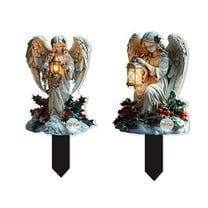 MORESEC under $5 Christmas Yard Stakes, 2D Acrylic Angel Yard Stake with Lantern, Festive Outdoor Decor for Garden, Patio, Holiday Decoration, Waterproof Weather-Resistant Decorations