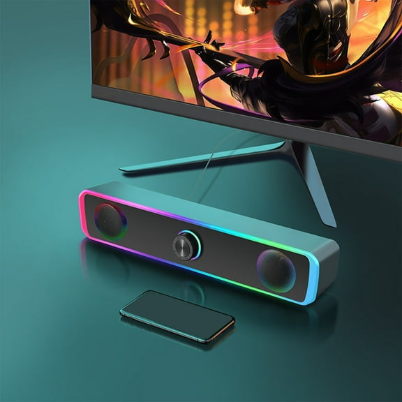 MORESEC under $5 Computer Speakers, RGB Desktop Computer Speakers, Wired USB Powered Soundbar, Surround Sound Audio, Laptop Gaming Multimedia, Plug Play Subwoofer System