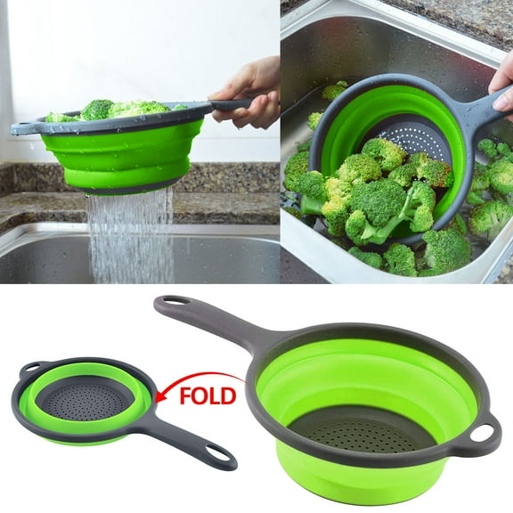 MORESEC under $5 Foldable Filter Basket, Foldable Filter Basket Handle, Fruit Vegetable Washing Colander, Kitchen Strainer Basket, Over Sink Drain Basket, Large Capacity Collapsible Colander