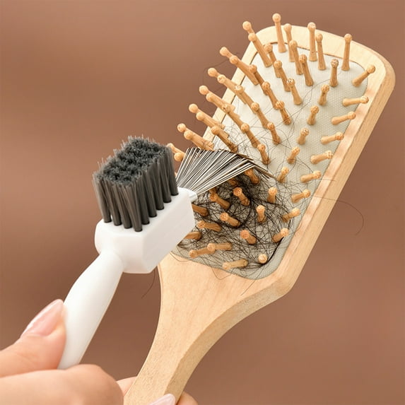 MORESEC under $5 Hairbrush Cleaner ToolHousehold Hair Brush Cleaning Device, 2-in-1 Dual Head Brush for Removing Hair and Debris from Combs and Brushes