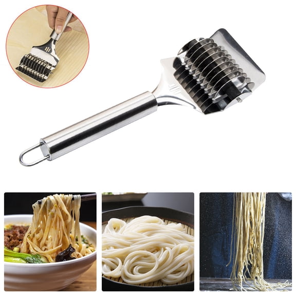 MORESEC under $5 Handheld Noodle CutterStainless Steel Manual Pasta Maker with Roller Blades, Cuts Uniform Noodles from Dough, Also for Parsley Garlic Ginger, Easy to Clean Kitchen Tool
