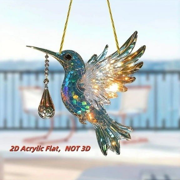 MORESEC under $5 Hummingbird Ornament, Flat Hummingbird Car Pendant, Acrylic Rearview Mirror Hanging Ornament, Home Decor Window Hanging, Nature Bird Themed Gift, Colorful Crystal Sun Catcher