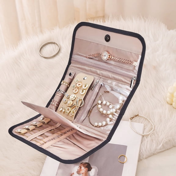 MORESEC under $5 Jewelry Storage RollPortable Travel Jewelry Organizer Bag, Folding Roll Holder for Earrings, Rings, Necklaces, Womens Girls Gift, Compact for Suitcase TSA Carry On, Jewelry Roll Case