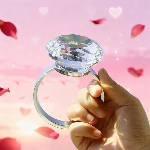 MORESEC under $5 Large Fake Diamond Ring, Oversize Fake Diamond Ring for Proposal Wedding Fun Gift, Artificial Crystal Large Costume Jewelry for Birthday Party