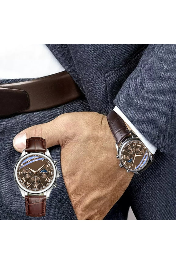 under $5 Men's Quartz Watch, Men's Quartz Watch,Sports Casual Leather Watch,Business Outdoor Wristwatch,Brown Strap Fashion Watch,Waterproof Dress Watch For Men