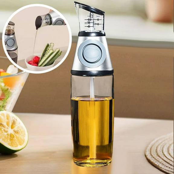 MORESEC under $5 Metering Oil Dispenser, Press Type Controlled Oil Bottle with Measurement Scale, Kitchen Dispenser for Oil Soy Sauce and Vinegar, Glass Bottle with Precise Pouring Spout