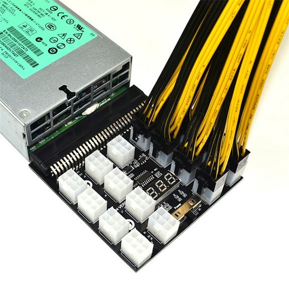 MORESEC under $5 PCI-E Power Adapter Board17-Port PCI-E Power Adapter Board, 1200W 12V Server Power Supply Conversion Card, 6-Pin PCI-E Output for GPU Mining, Copper PCB with Voltage LED Display