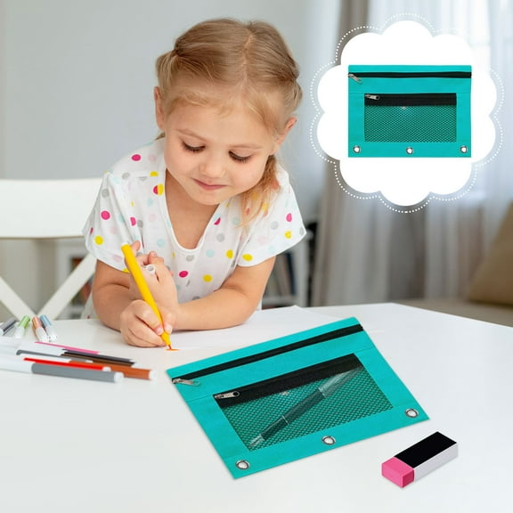 MORESEC under $5 Pencil Case Zipper, Three Hole Pencil Case Zipper Transparent PVC, Document Storage Bag Detachable Binder Folder, Large Capacity Study Supply Pouch, Teen Organizer Pencil Bag