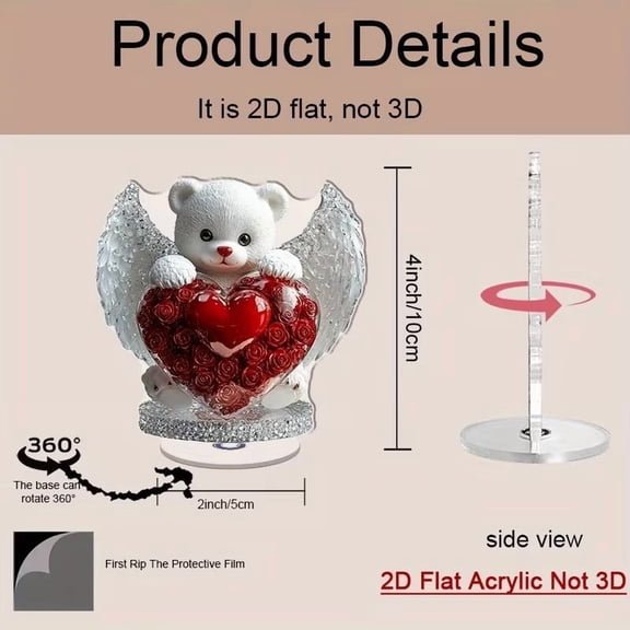 MORESEC under $5 Rotating Teddy Ornament, 2D Rotating Acrylic Heart Teddy Bear Ornament,Valentines Day Home Decor Gift,Rotating Tabletop Decoration Figurine,Cute Love Themed Display Accessory