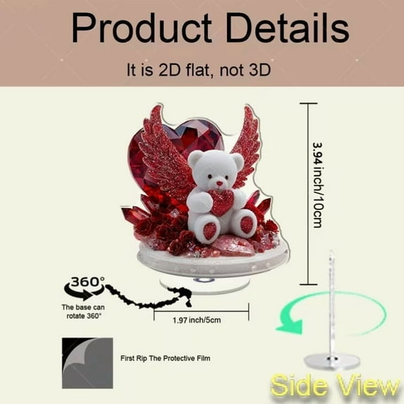 MORESEC under $5 Rotating Teddy Ornament, 2D Rotating Acrylic Heart Teddy Bear Ornament,Valentines Day Home Decor Gift,Rotating Tabletop Decoration Figurine,Cute Love Themed Display Accessory