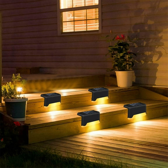 MORESEC under $5 Solar Deck LightsOutdoor Solar Powered Step Lights, Warm White LED Fence Post Lighting for Garden, Pathway, Stairs, Decorative IP55 Waterproof, 4 Pack, Automatic Dusk to Dawn