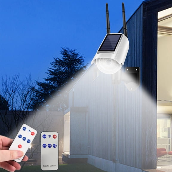 MORESEC under $5 Solar Security Camera LightSolar Powered Dummy Security Camera with Flashing LED and PIR Motion Sensor, 1800mAh Battery, Remote Control, IP66 Waterproof