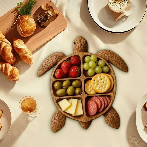 MORESEC under $5 Turtle Charcuterie BoardTurtle Shaped Serving Tray for Party Snacks Appetizers, Wooden Food Platter for Seafood Cheese Fruit, Unique Themed Party Serving Dish
