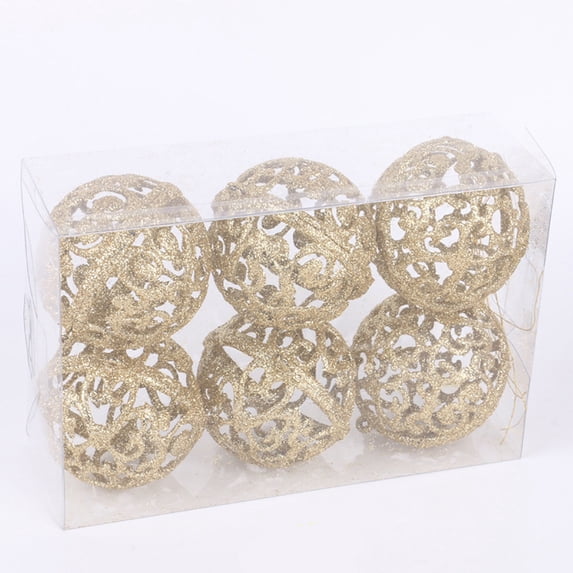 MORESEC Christmas Tree Baubles 6 Pack 6cm Glitter Hanging Ornaments for Christmas Party Home Decor Indoor Tree Display Accent