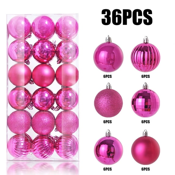 MORESEC Christmas Tree Ornaments 36 Pack 3cm Glitter Shatterproof Plastic Baubles Hanging Decor for Christmas Tree Party Home Decor Indoor Display Festive Celebration