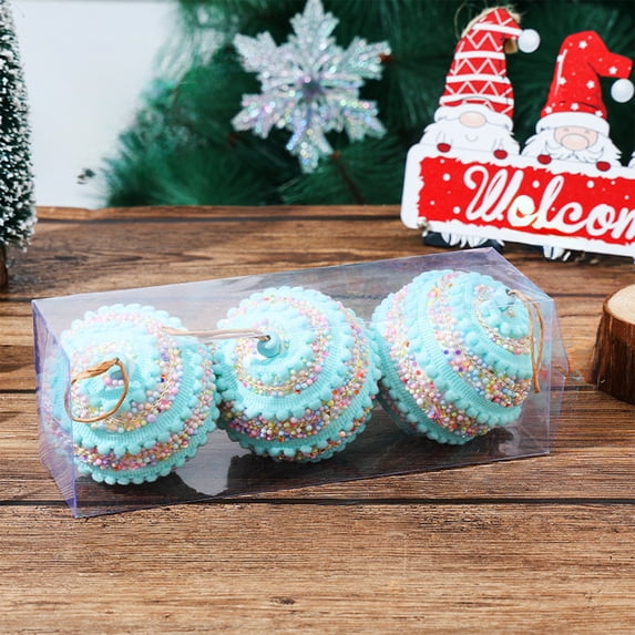 MORESEC Christmas Tree Ornaments Ball Set 3 Pack Suede Texture Hanging Decor for Holiday Party Home Decoration with Easy Hanging Rope