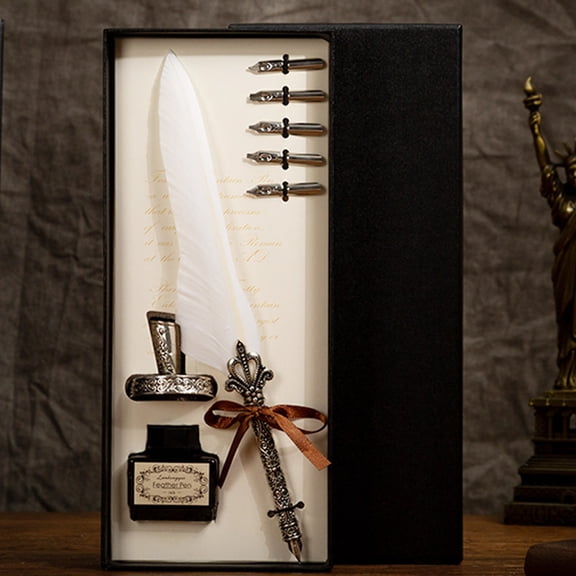 MORESEC European Style Dip Pen Set, Antique Feather Quill Pen with 5 Replacement Nibs and 15ml Ink Bottle, Calligraphy Pen for Writing and Drawing, Vintage Gift Box for Adults, Ideal for Calligraphy