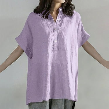 MORESEC Fashion Ladies Shirts, Round Neck Half Sleeve Tops To Hide Belly, Solid Basic Going out Tops Basic Tees for Women Deals of the Day Clearance Prime, Purple, M