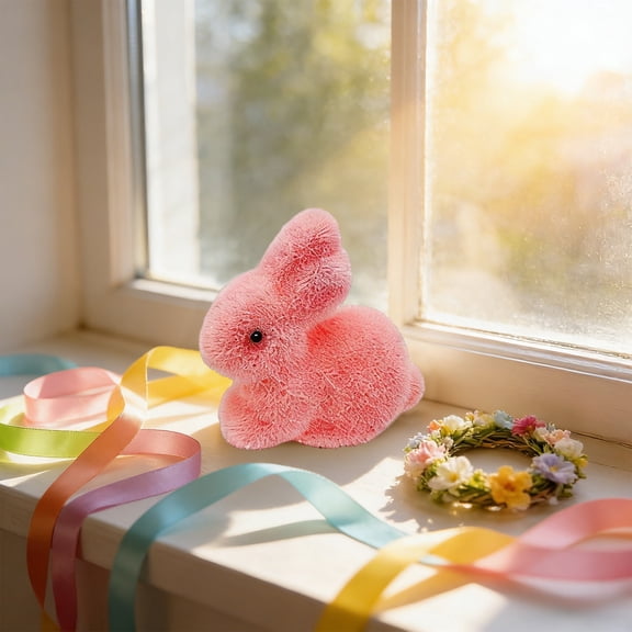 MORESEC Home 2.6in Foam Flocking Rabbit Easter Ornament Wreath Flower Branch Accessory Party Decoration (White/Green/Blue/Yellow/Pink) Easter Decorations