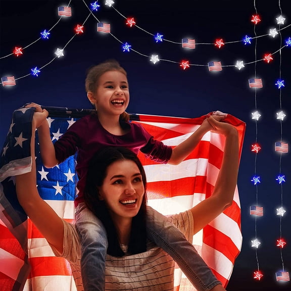 MORESEC Home 20 30 50 LED Flag Shaped Star Light String Red White Blue Copper Wire for Independence Day Decoration Battery